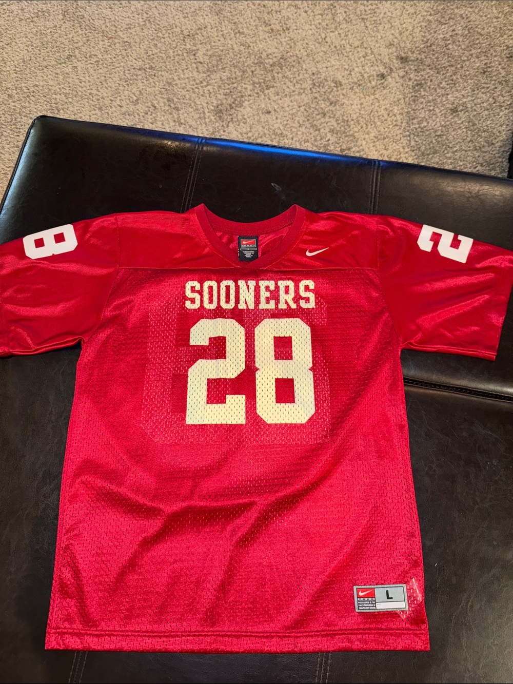 Nike Red and White Sooners Football Jersey - #28